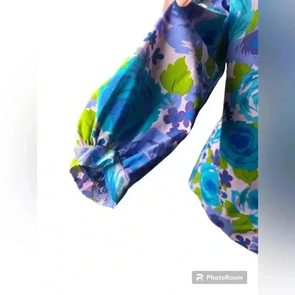 Retro vintage style HANDMADE woman’s pleated top floral BOLD pattern - Picture 3 of 9